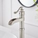 Greenspring Waterfall Spout Single Handle Lever Hole Bathroom Sink Vessel Faucet Tall Body Brushed Nickel - B079CGH98D
